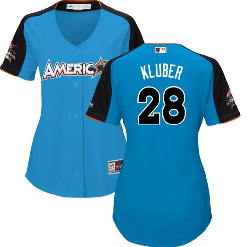 Guardians #28 Corey Kluber Blue 2017 All-Star American League Women's Stitched MLB Jersey