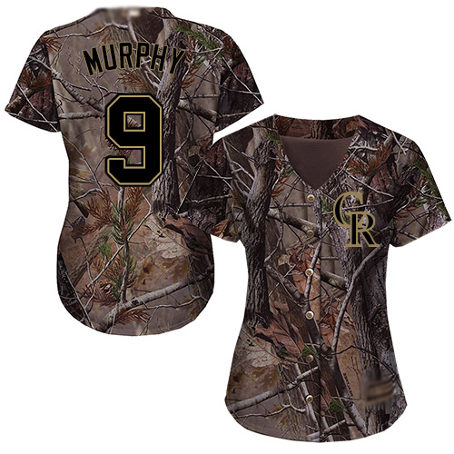 Rockies #9 Daniel Murphy Camo Realtree Collection Cool Base Women's Stitched MLB Jersey