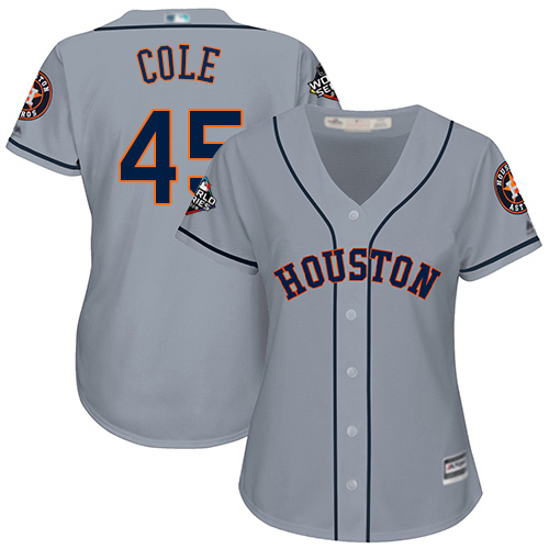 Astros #45 Gerrit Cole Grey Road 2019 World Series Bound Women's Stitched MLB Jersey