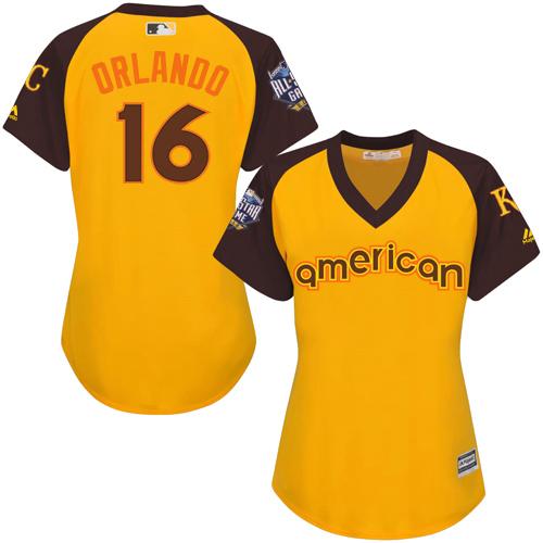 Royals #16 Paulo Orlando Gold 2016 All-Star American League Women's Stitched MLB Jersey