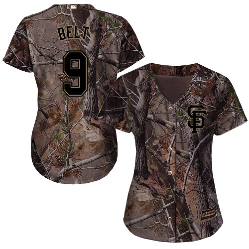 Giants #9 Brandon Belt Camo Realtree Collection Cool Base Women's Stitched MLB Jersey