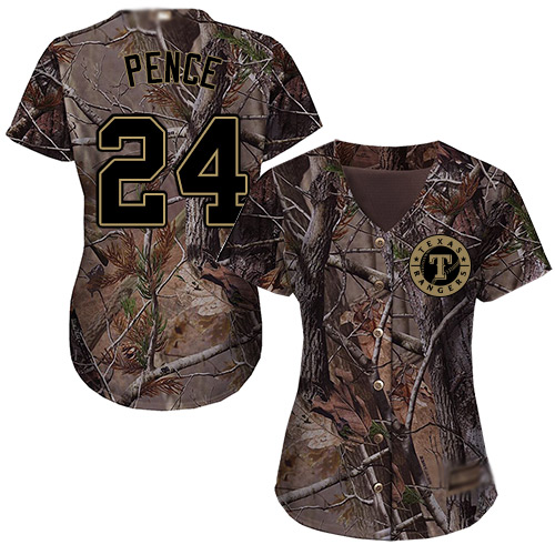 Rangers #24 Hunter Pence Camo Realtree Collection Cool Base Women's Stitched MLB Jersey