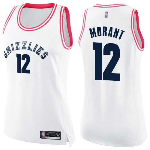 Nike Grizzlies #12 Ja Morant White/Pink Women's NBA Swingman Fashion Jersey