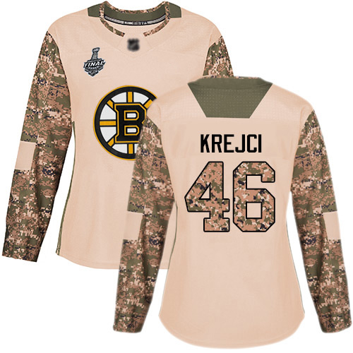 Adidas Bruins #46 David Krejci Camo Authentic 2017 Veterans Day Stanley Cup Final Bound Women's Stitched NHL Jersey