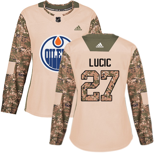 Adidas Oilers #27 Milan Lucic Camo Authentic 2017 Veterans Day Women's Stitched NHL Jersey