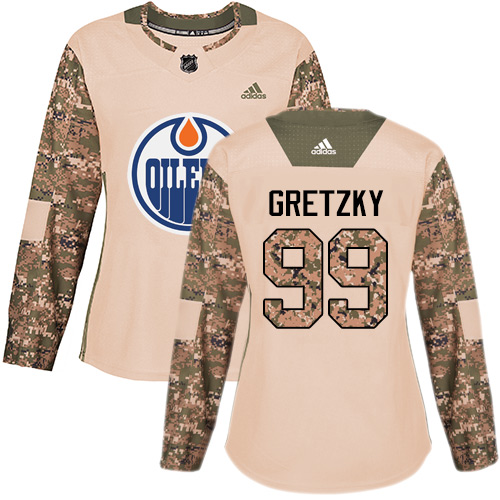 Adidas Oilers #99 Wayne Gretzky Camo Authentic 2017 Veterans Day Women's Stitched NHL Jersey