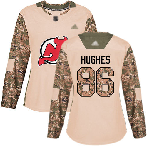 Adidas Devils #86 Jack Hughes Camo Authentic 2017 Veterans Day Women's Stitched NHL Jersey