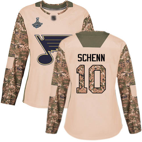 Adidas Blues #10 Brayden Schenn Camo Authentic 2017 Veterans Day Stanley Cup Champions Women's Stitched NHL Jersey