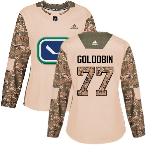 Adidas Canucks #77 Nikolay Goldobin Camo Authentic 2017 Veterans Day Women's Stitched NHL Jersey