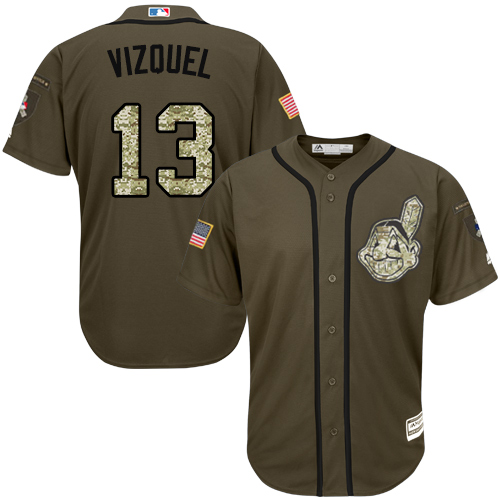 Guardians #13 Omar Vizquel Green Salute to Service Stitched Youth MLB Jersey