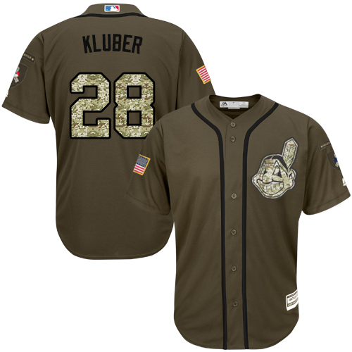 Guardians #28 Corey Kluber Green Salute to Service Stitched Youth MLB Jersey