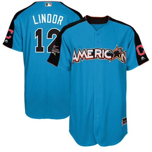 Guardians #12 Francisco Lindor Blue 2017 All-Star American League Stitched Youth MLB Jersey