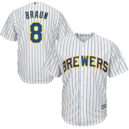 Brewers #8 Ryan Braun White(blue stripe) Cool Base Stitched Youth MLB Jersey