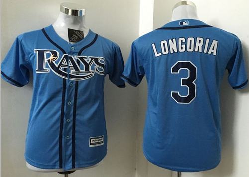 Rays #3 Evan Longoria Light Blue Stitched Youth MLB Jersey