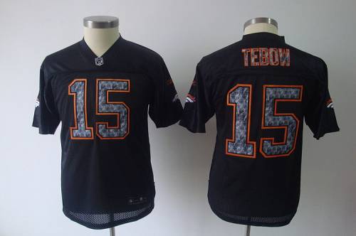 Sideline Black United Broncos #15 Tim Tebow Black Stitched Youth NFL Jersey