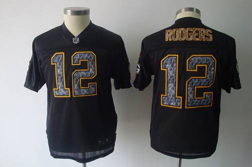 Sideline Black United Packers #12 Aaron Rodgers Stitched Youth NFL Jersey