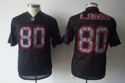 Sideline Black United Texans #80 A.Johnson Stitched Youth NFL Jersey