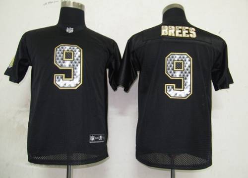 Sideline Black United Saints #9 Drew Brees Black Stitched Youth NFL Jersey