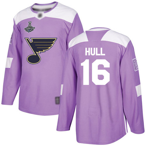 Adidas Blues #16 Brett Hull Purple Authentic Fights Cancer Stanley Cup Champions Stitched Youth NHL Jersey