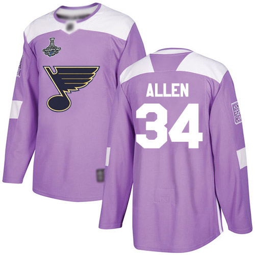 Adidas Blues #34 Jake Allen Purple Authentic Fights Cancer Stanley Cup Champions Stitched Youth NHL Jersey