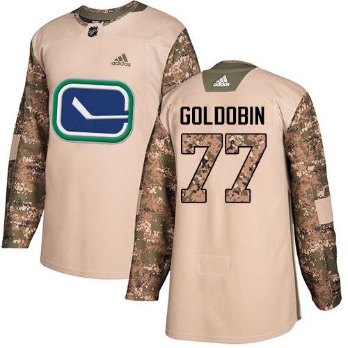 Adidas Canucks #77 Nikolay Goldobin Camo Authentic 2017 Veterans Day Youth Stitched NHL Jersey